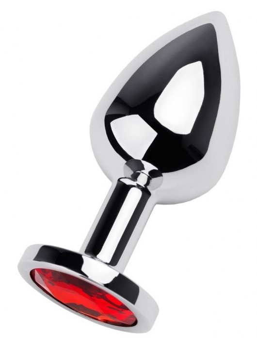 Серебристая коническая анальная пробка с красным кристаллом - 8 см. - ToyFa - купить с доставкой в Нижнем Тагиле