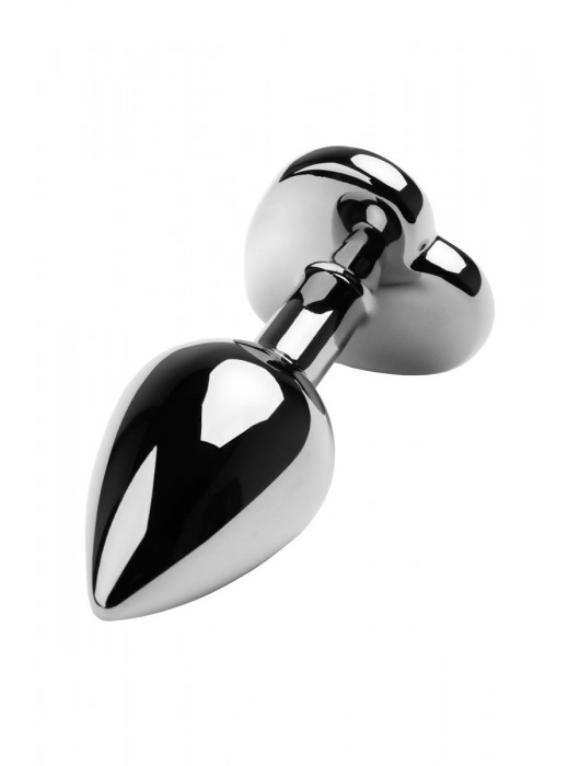 Серебристая коническая анальная пробка с красным кристаллом-сердечком - 7 см. - ToyFa - купить с доставкой в Нижнем Тагиле