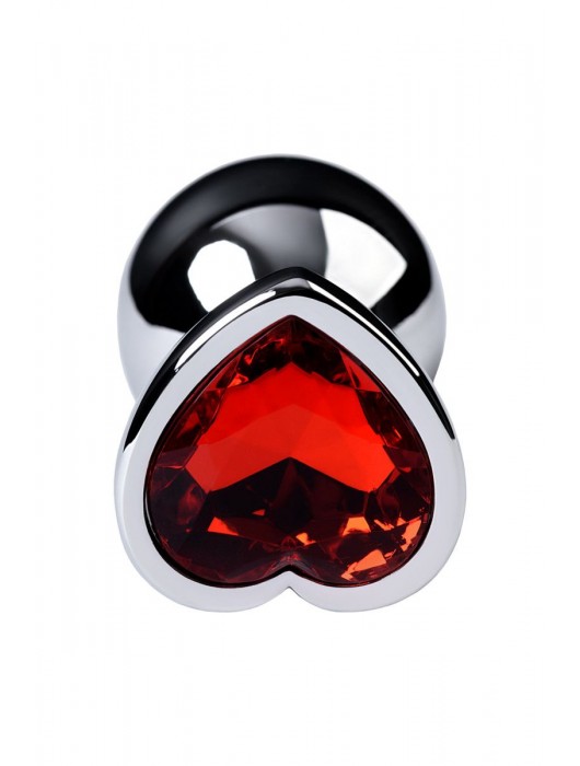 Серебристая коническая анальная пробка с красным кристаллом-сердечком - 7 см. - ToyFa - купить с доставкой в Нижнем Тагиле