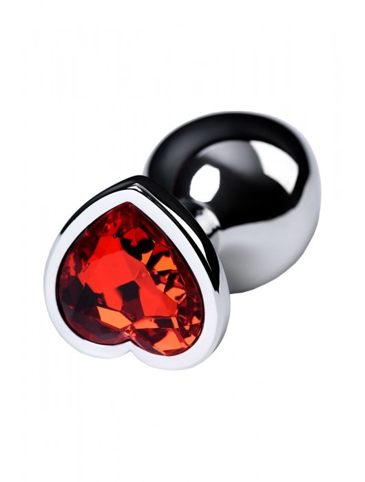 Серебристая коническая анальная пробка с красным кристаллом-сердечком - 7 см. - ToyFa - купить с доставкой в Нижнем Тагиле