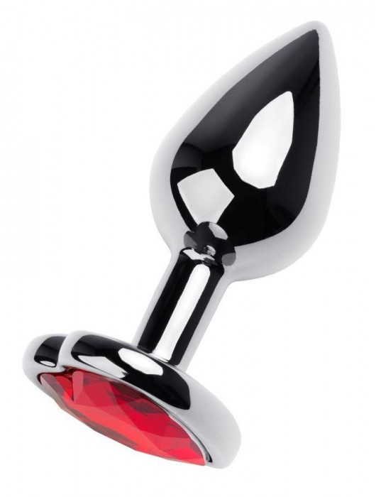 Серебристая коническая анальная пробка с красным кристаллом-сердечком - 7 см. - ToyFa - купить с доставкой в Нижнем Тагиле