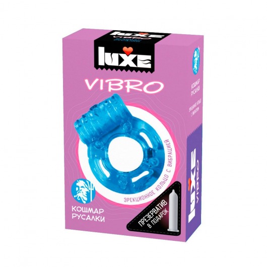 Голубое эрекционное виброкольцо Luxe VIBRO  Кошмар русалки  + презерватив - Luxe - в Нижнем Тагиле купить с доставкой