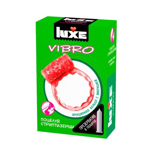 Розовое эрекционное виброкольцо Luxe VIBRO  Поцелуй стриптизёрши  + презерватив - Luxe - в Нижнем Тагиле купить с доставкой