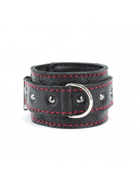 Черные оковы с шипами и контрастной строчкой - БДСМ Арсенал - купить с доставкой в Нижнем Тагиле