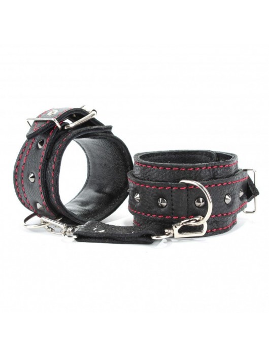 Черные оковы с шипами и контрастной строчкой - БДСМ Арсенал - купить с доставкой в Нижнем Тагиле