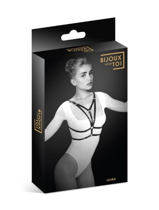 Черная упряжь на грудь Laura - Bijoux Pour Toi - купить с доставкой в Нижнем Тагиле