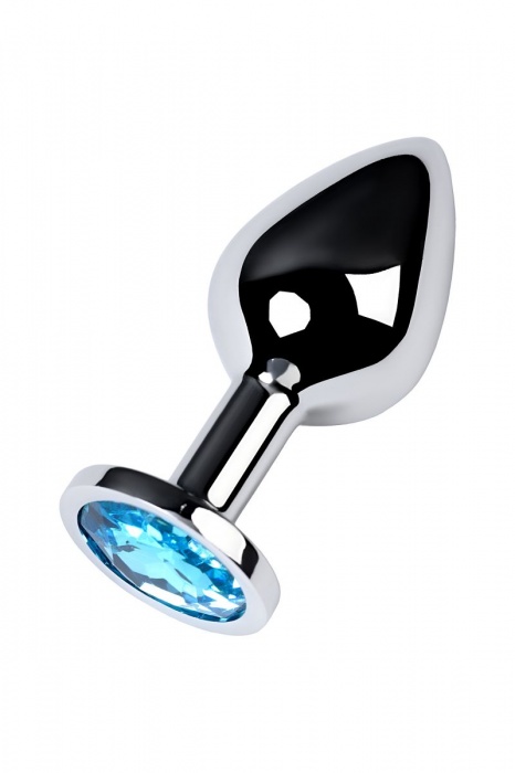 Серебристая конусовидная анальная пробка с голубым кристаллом - 8 см. - ToyFa - купить с доставкой в Нижнем Тагиле