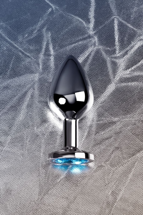 Серебристая конусовидная анальная пробка с голубым кристаллом - 8 см. - ToyFa - купить с доставкой в Нижнем Тагиле