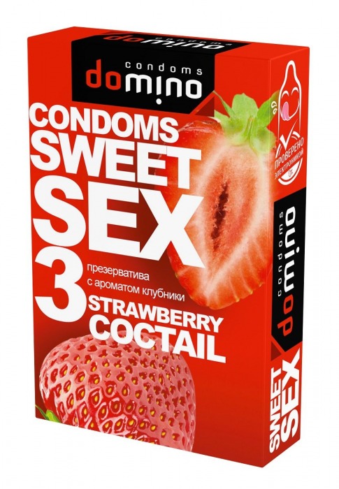 Презервативы для орального секса DOMINO Sweet Sex с ароматом клубничного коктейля  - 3 шт. - Domino - купить с доставкой в Нижнем Тагиле