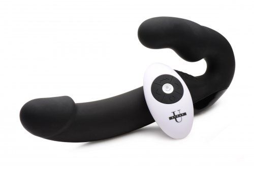 Черный безремневой страпон Urge Silicone Strap On с пультом ДУ - 24 см. - XR Brands - купить с доставкой в Нижнем Тагиле