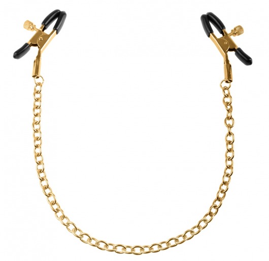 Чёрные с золотом зажимы на соски Gold Chain Nipple Clamps - Pipedream - купить с доставкой в Нижнем Тагиле