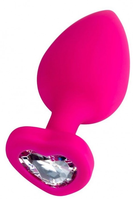 Розовая анальная втулка Diamond Heart с прозрачным кристаллом - 9,5 см. - ToyFa - купить с доставкой в Нижнем Тагиле