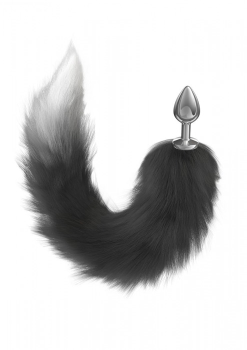 Серебристая анальная пробка с черным хвостом Galaxy - Lola Games - купить с доставкой в Нижнем Тагиле