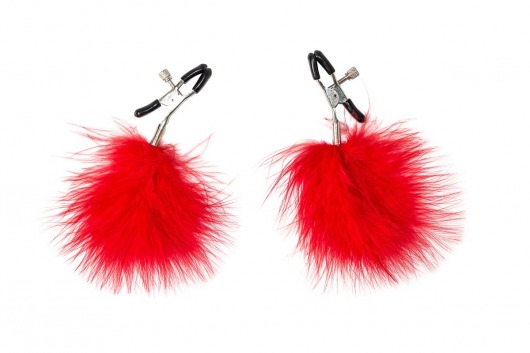 Зажимы на соски с красным пухом Euphoric - Lola Games - купить с доставкой в Нижнем Тагиле