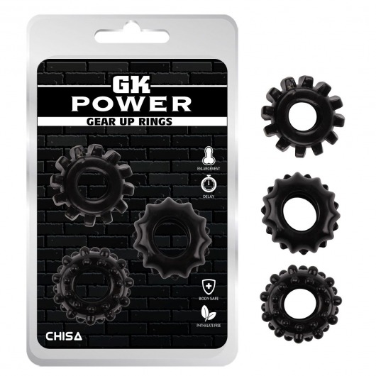 Набор из 3 черных эрекционных колец Gear Up Rings - Chisa - в Нижнем Тагиле купить с доставкой