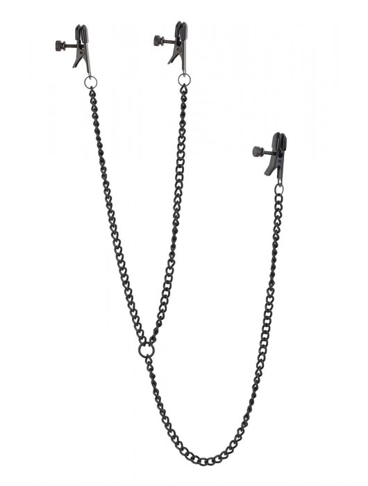 Черные зажимы на соски и клитор на цепочке DELUXE NIPPLE   CLIT CLAMPS - Dream Toys - купить с доставкой в Нижнем Тагиле