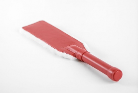 Красно-белая двустороння шлепалка из натуральной кожи и меха - 35 см. - БДСМ Арсенал - купить с доставкой в Нижнем Тагиле