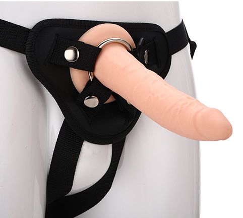 Телесный страпон на черных трусиках STRAP ON REAL DILDO - 20 см. - Dream Toys - купить с доставкой в Нижнем Тагиле