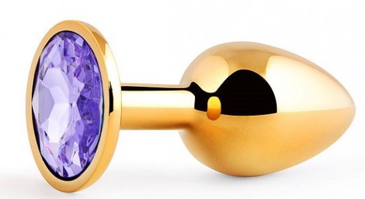 Золотистая анальная пробка с фиолетовым стразом - 7,2 см. - Anal Jewelry Plug - купить с доставкой в Нижнем Тагиле