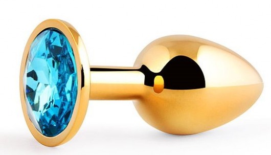 Золотистая анальная пробка с голубым стразом - 7,2 см. - Anal Jewelry Plug - купить с доставкой в Нижнем Тагиле