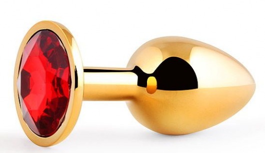 Золотистая анальная пробка с красным стразом - 7,2 см. - Anal Jewelry Plug - купить с доставкой в Нижнем Тагиле