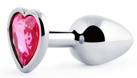 Серебристая анальная пробка с розовым кристаллом-сердечком - 7 см. - Anal Jewelry Plug - купить с доставкой в Нижнем Тагиле