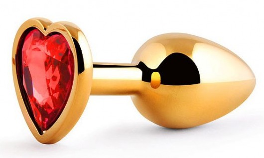 Золотистая анальная пробка с красным стразом-сердечком - 7 см. - Anal Jewelry Plug - купить с доставкой в Нижнем Тагиле