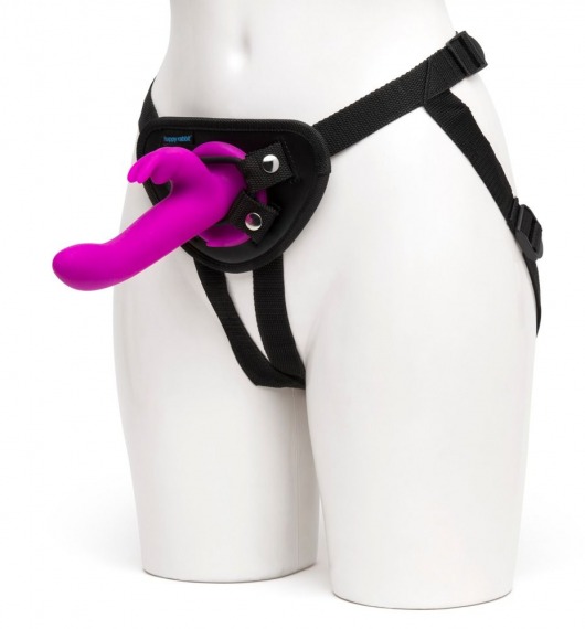 Лиловый страпон Rechargeable Vibrating Strap-On Harness Set - 17,6 см. - Happy Rabbit - купить с доставкой в Нижнем Тагиле