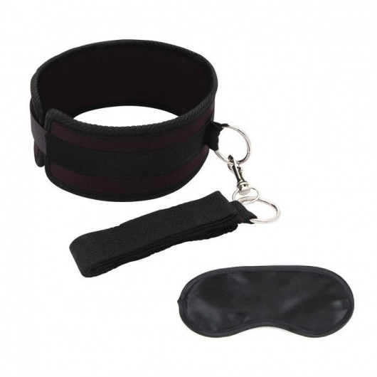 Черный ошейник с длинным поводком Collar and Leash Set - Lux Fetish - купить с доставкой в Нижнем Тагиле