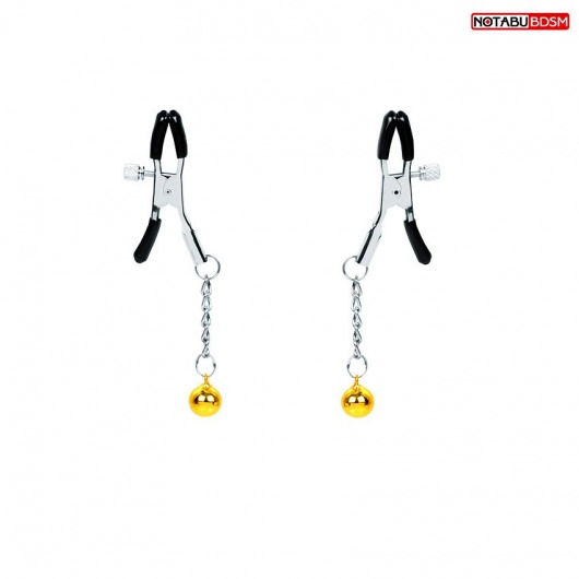 Оригинальные зажимы на соски с желтыми шариками - Notabu - купить с доставкой в Нижнем Тагиле