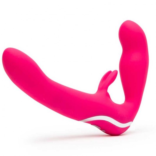 Ярко-розовый безремневой страпон Rechargeable Vibrating Strapless Strap-On - Happy Rabbit - купить с доставкой в Нижнем Тагиле
