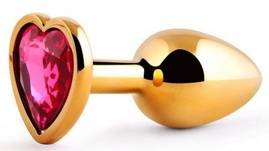 Золотистая анальная пробка с малиновым кристаллом-сердечком - 7 см. - Anal Jewelry Plug - купить с доставкой в Нижнем Тагиле