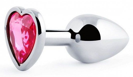 Серебристая анальная пробка с малиновым кристаллом-сердечком - 7 см. - Anal Jewelry Plug - купить с доставкой в Нижнем Тагиле