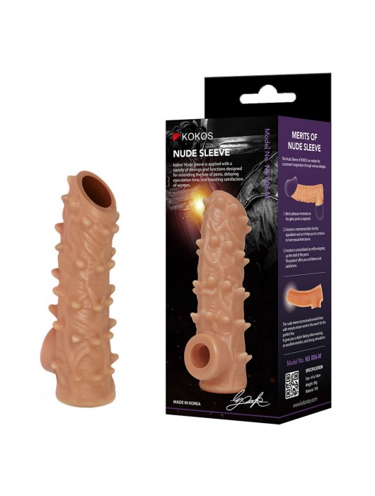 Телесная насадка с шипами и открытой головкой Nude Sleeve L - 14 см. - KOKOS - в Нижнем Тагиле купить с доставкой