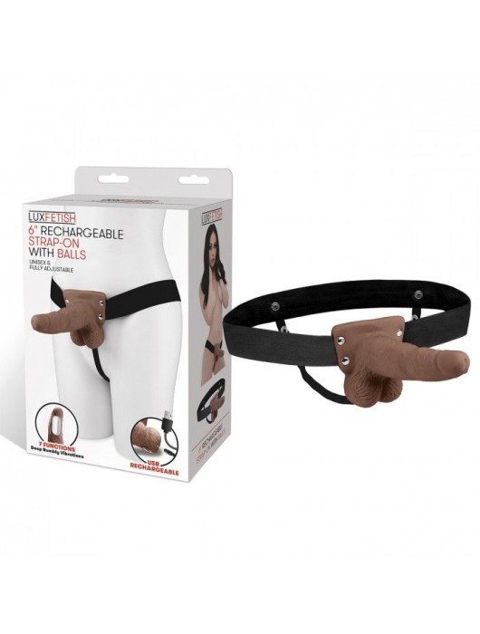 Коричневый перезаряжаемый вибрострапон - 18 см. - Lux Fetish - купить с доставкой в Нижнем Тагиле