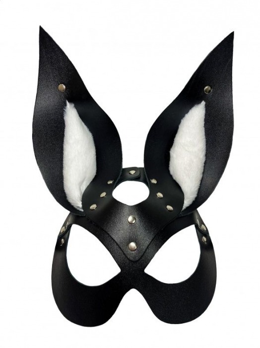 Черная маска зайки с белым мехом на ушках Miss Bunny - БДСМ Арсенал - купить с доставкой в Нижнем Тагиле