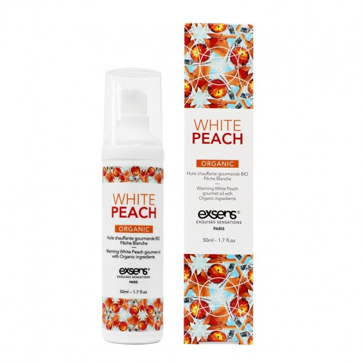 Разогревающее массажное масло Gourmet White Peach Organic с органическими ингредиентами - 50 мл. - Exsens - купить с доставкой в Нижнем Тагиле