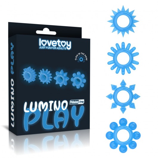 Набор из 4 голубых, светящихся в темноте эрекционных колец Lumino Play - Lovetoy - в Нижнем Тагиле купить с доставкой