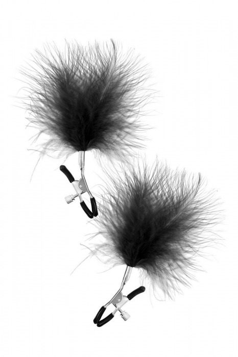 Зажимы на соски с черными пуховыми кисточками Sweet Caress Feather Nipple Clumps - Sweet Caress - купить с доставкой в Нижнем Тагиле