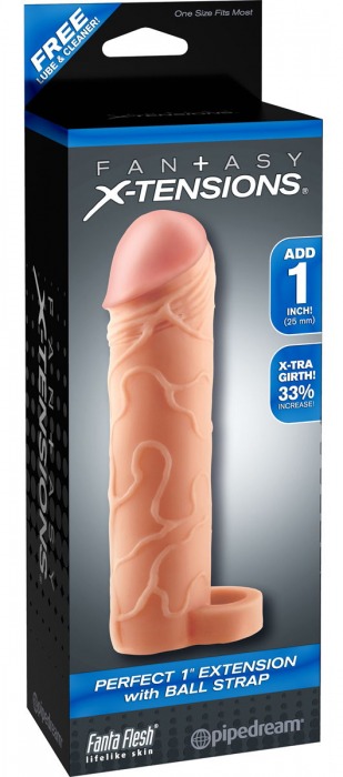 Телесная насадка с кольцом Perfect 1 Extension with Ball Strap - 17 см. - Pipedream - в Нижнем Тагиле купить с доставкой