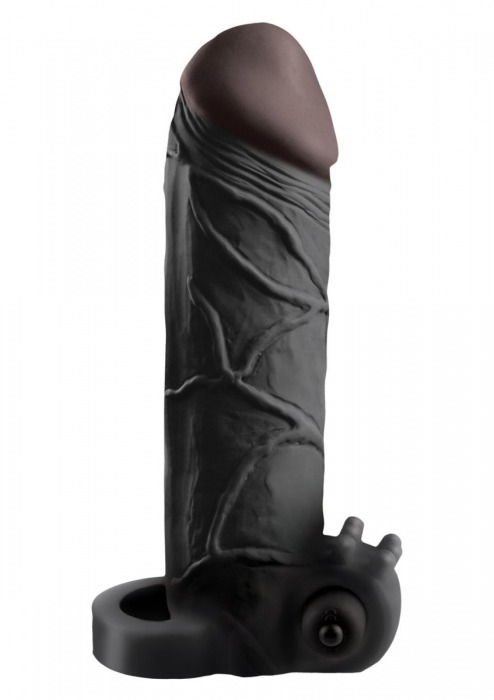 Чёрная вибронасадка с кольцом Vibrating Real Feel 2 Extension - 16 см. - Pipedream - в Нижнем Тагиле купить с доставкой
