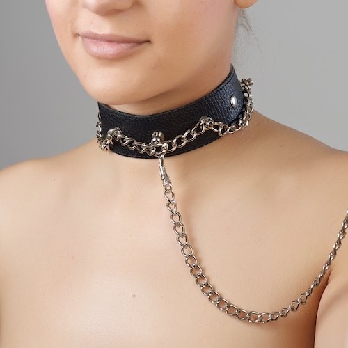 Чёрный ошейник из натуральной кожи - Sitabella - купить с доставкой в Нижнем Тагиле