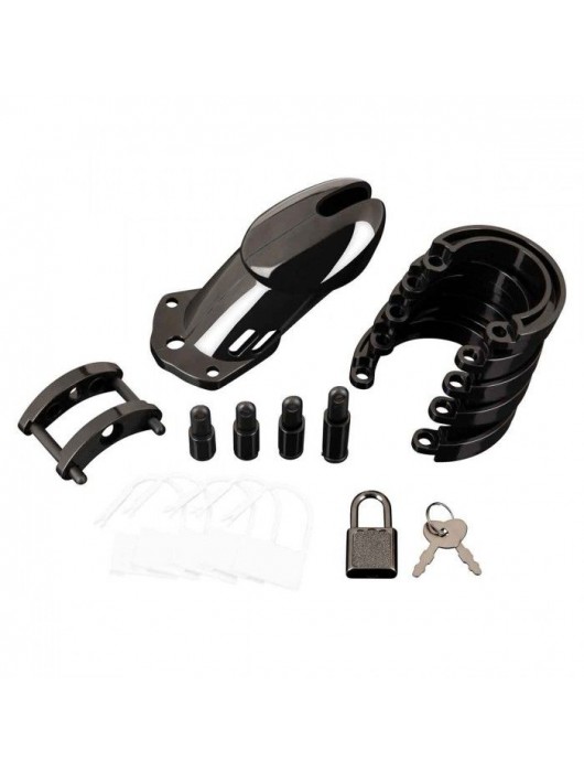 Черная акриловая клетка целомудрия для члена с замком - BlueLine - купить с доставкой в Нижнем Тагиле