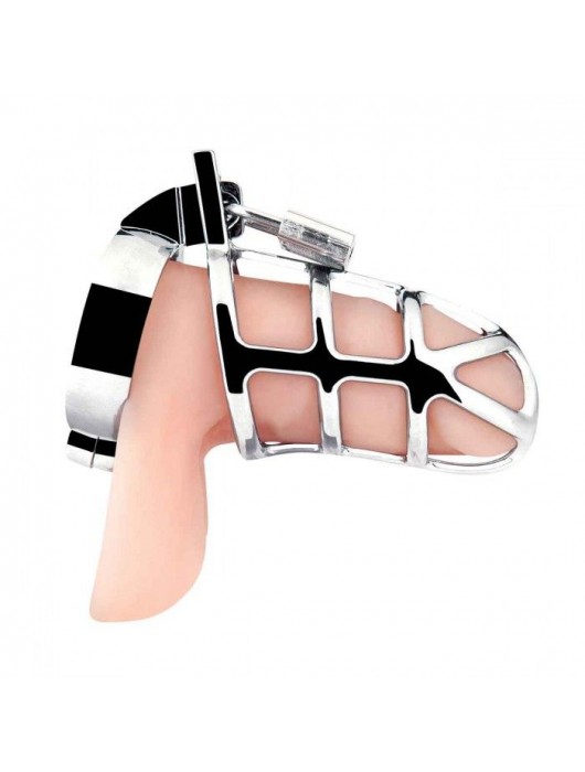 Серебристая металлическая клетка для члена с замком Enslave Cock Cage - BlueLine - купить с доставкой в Нижнем Тагиле