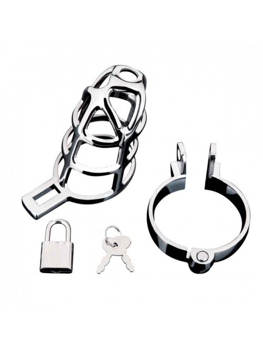 Серебристая металлическая клетка для члена с замком Enslave Cock Cage - BlueLine - купить с доставкой в Нижнем Тагиле