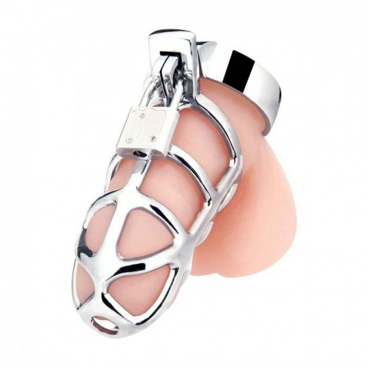 Серебристая металлическая клетка для члена с замком Enslave Cock Cage - BlueLine - купить с доставкой в Нижнем Тагиле