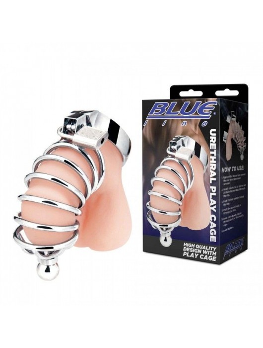 Серебристая клетка для члена Urethral Play Cage - BlueLine - купить с доставкой в Нижнем Тагиле