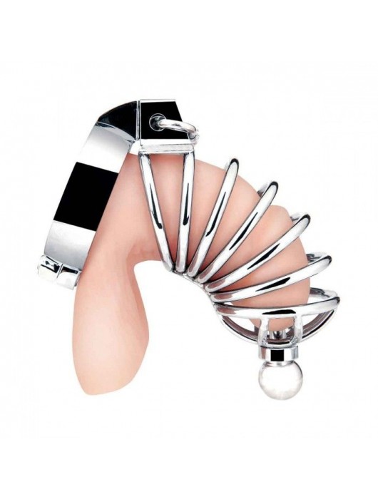 Серебристая клетка для члена Urethral Play Cage - BlueLine - купить с доставкой в Нижнем Тагиле