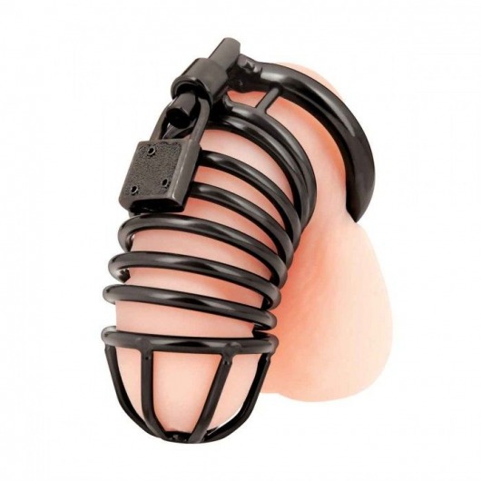 Черная металлическая клетка с замком Deluxe Chastity Cage - BlueLine - купить с доставкой в Нижнем Тагиле