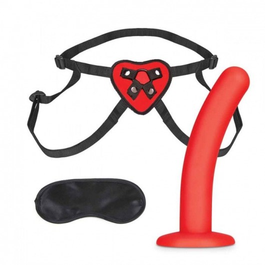 Красный поясной фаллоимитатор Red Heart Strap on Harness   5in Dildo Set - 12,25 см. - Lux Fetish - купить с доставкой в Нижнем Тагиле